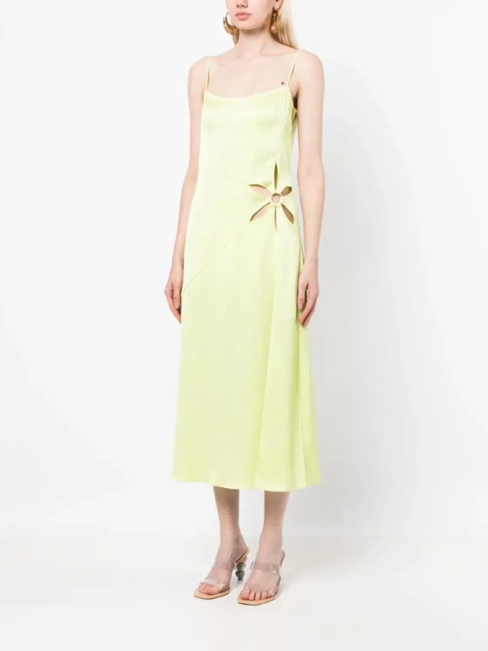 Cult Gaia Imogen Hammered Satin Floral Cutout Midi Dress Size 8 NWOT - Picture 6 of 10